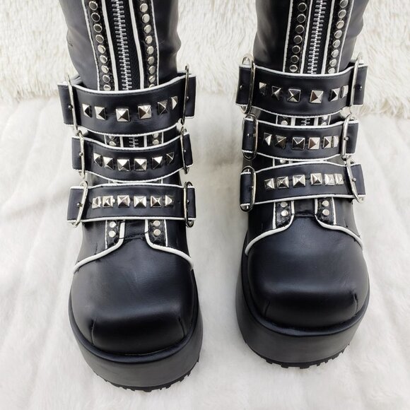 Demonia Concord RAre Platform Studded Black Rose Shaft Knee Boots Goth Punk - Picture 4 of 16